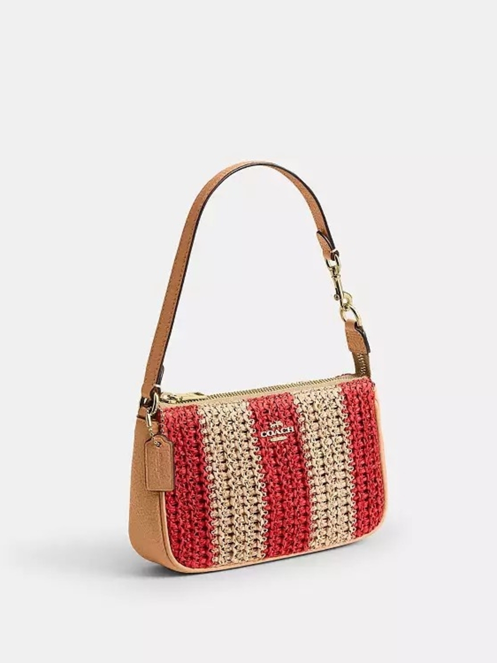 Coach Nolita 19 Straw Stripe Mini Shoulder Bag in Red and Tan - Picture 4 of 6